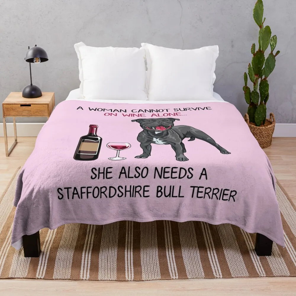 Stafter Bull Terrier E Wine Funny Dog Throw Coperta Per Coperte Decorative Per Divani