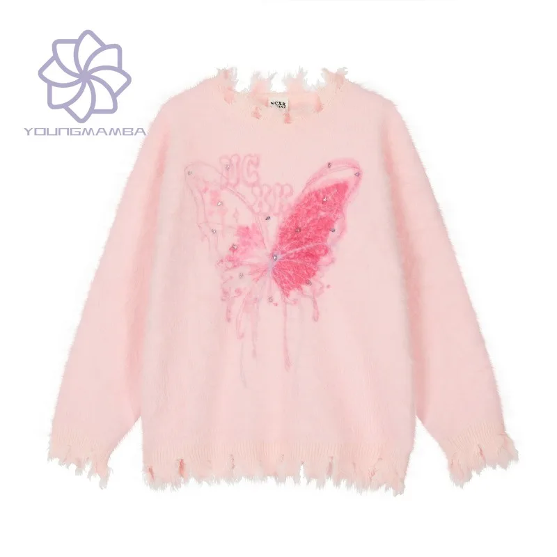 

Korean Style Sweet Cute Sweater for Women Autumn and Winter Mohair Oversize Soft Knit Top Female Pullover