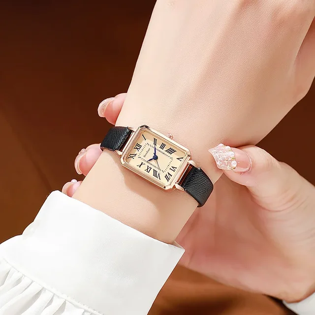 Mode rétro cadran numérique montres décontractées bracelet en cuir carré horloge à la mode montre-bracelet à Quartz pour les femmes cadeau 2