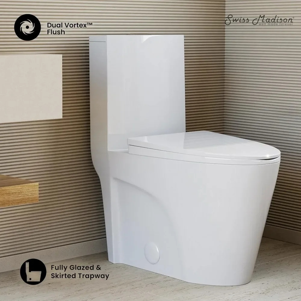 NEW-SM-1T254 St. Tropez One Piece Toilet Dual Tornado Flush 0.8/1.28 GPF with Soft Closing Seat, Comfort Height