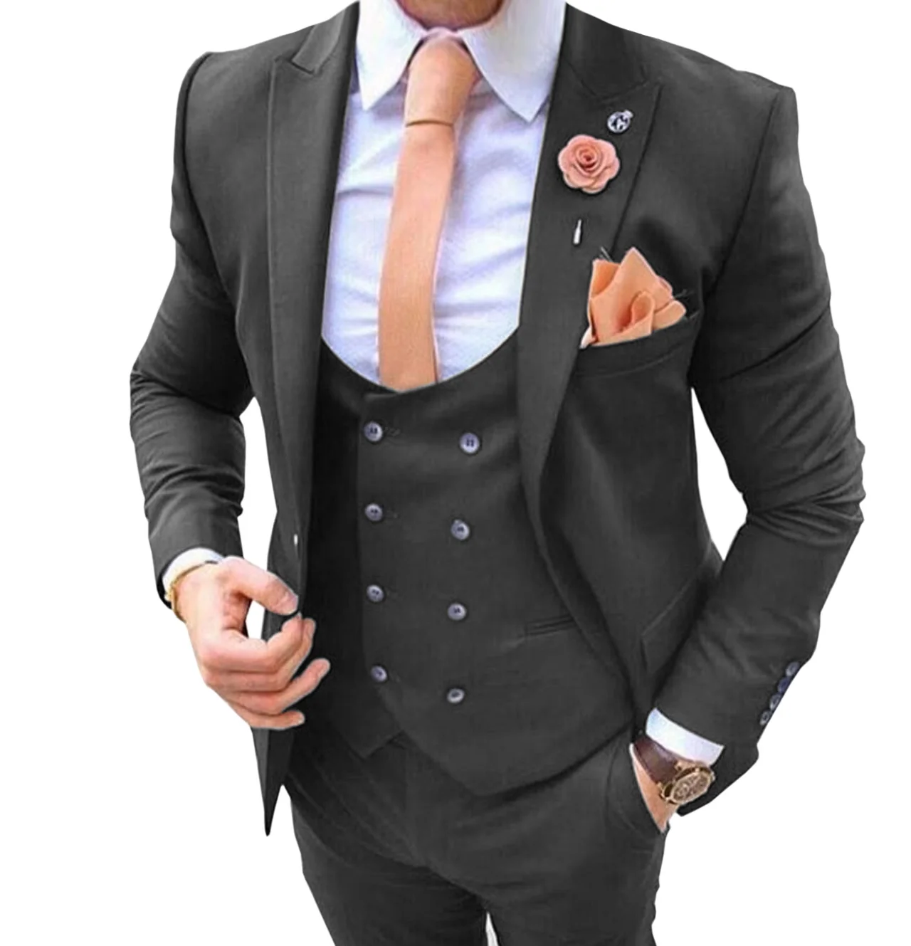 2023 New Men Business Suits Slim Fit Wedding Groom Tuxedos Prom Casual Suits Costume Homme Italien 3Pieces(Blazer+Vest+Pants)