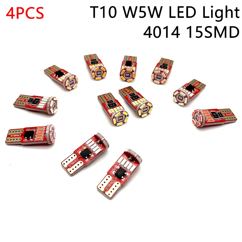 

4X Automobile T10 LED Light 4014 Chip 15SMD W5W Car Dashboard Read Bulbs Atuo Brake DRL Turn signal License plate Lamp Style 12V