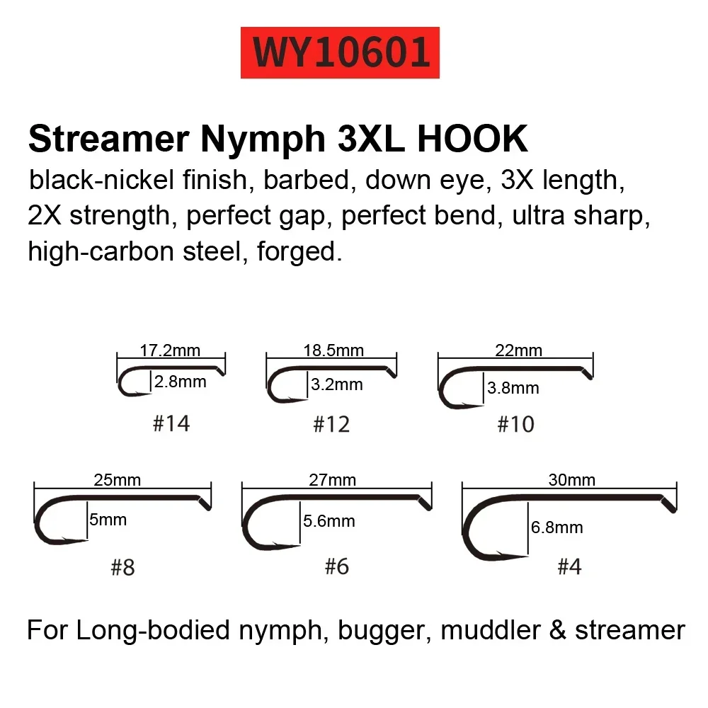 ICERIO 100 Barbed Fly Tying Hooks Barbless  60 Degree Jig Nymph Hook Streamer Wet Dry Flies Hooks Trout Fly Fishing Hook Tackle 3