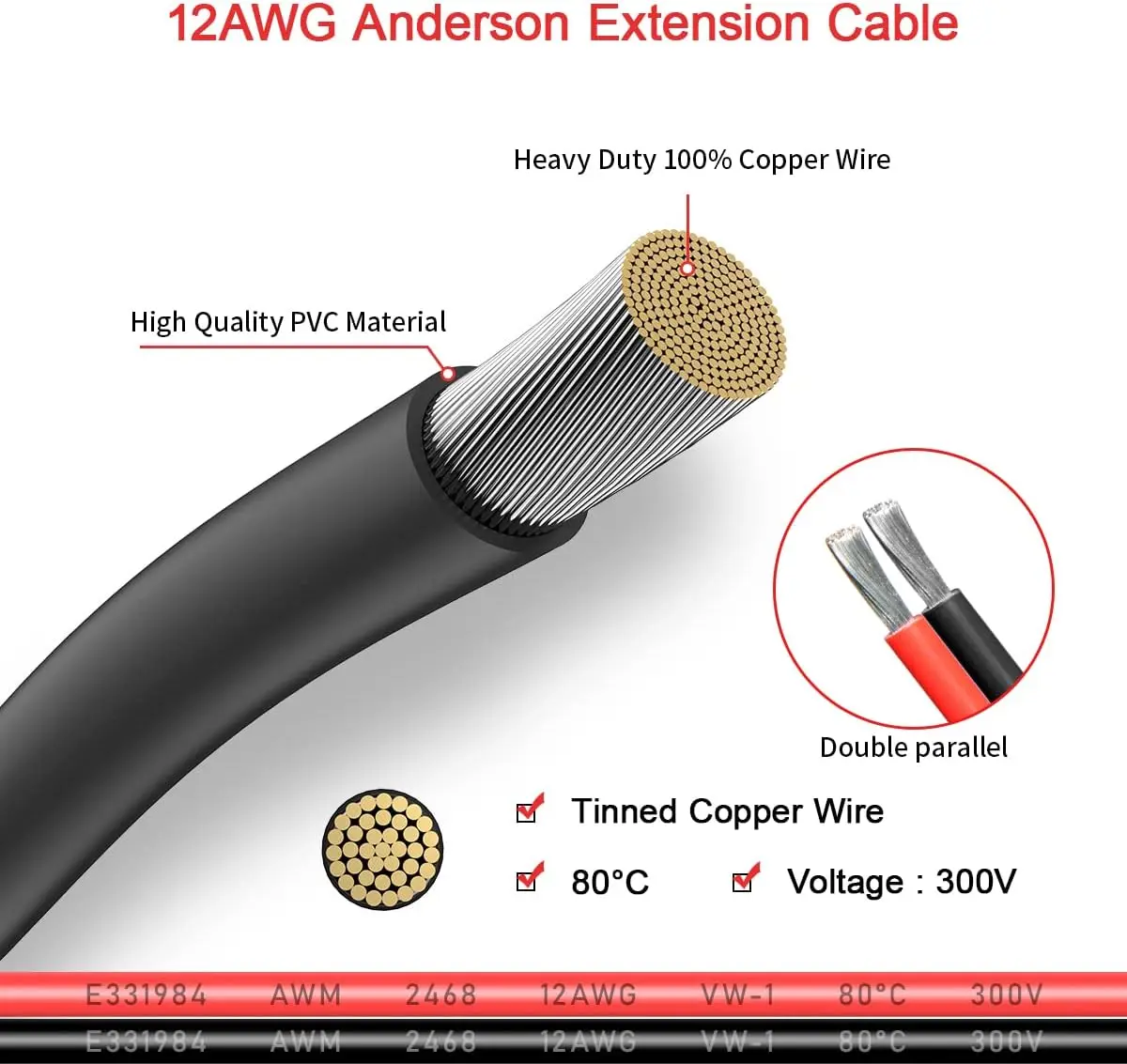 12AWG 6피트 앤더슨 연장 케이블 2 6 10 20 35 50피트 태양광 연장 케이블 앤더슨 커넥터 (휴대용 발전소/태양광 G용)