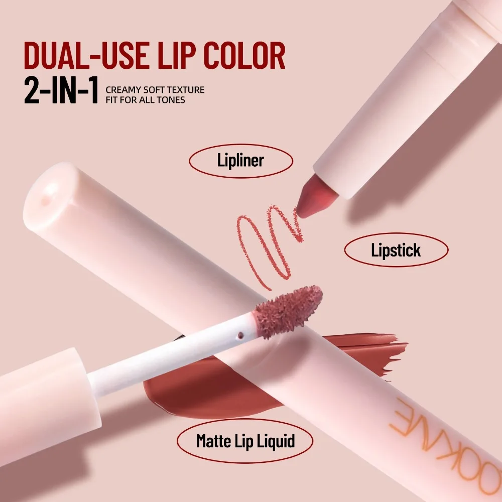 Matte Double Ended Lip Liner And Lipstick Long Lasting Natural Nude_voghion.com