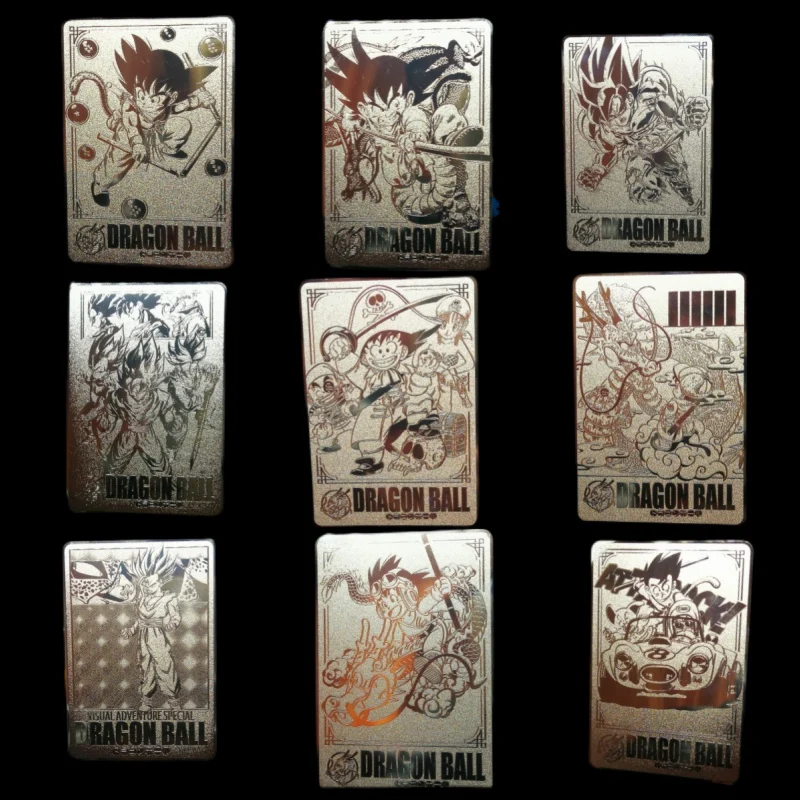 

9pcs/set Dragon Ball Son Goku Kuririn Bulma DIY Animation Characters Silver Metal Flash Card Game Collection Cards Toys Gifts