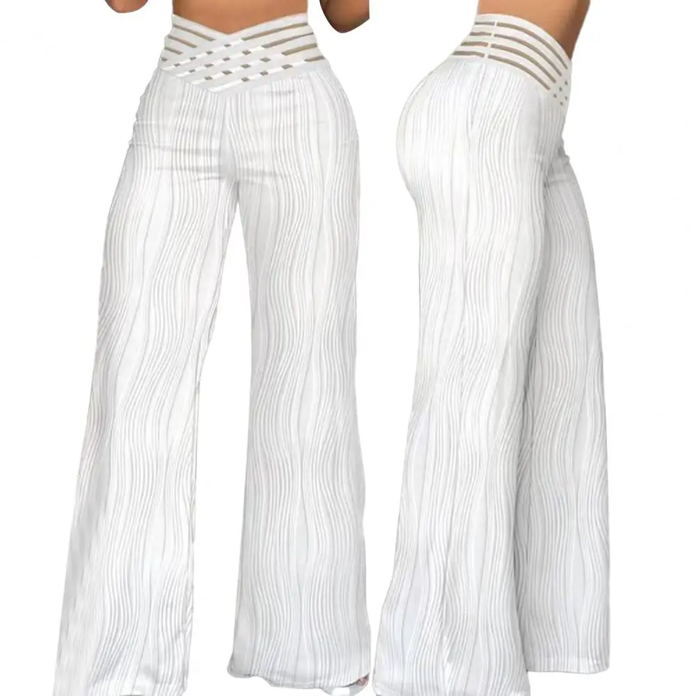 

Women's Pants Cross Mesh High Waist Long Pants Straight Wide Leg Solid Color Casual Trousers Streetwear Pants For Women