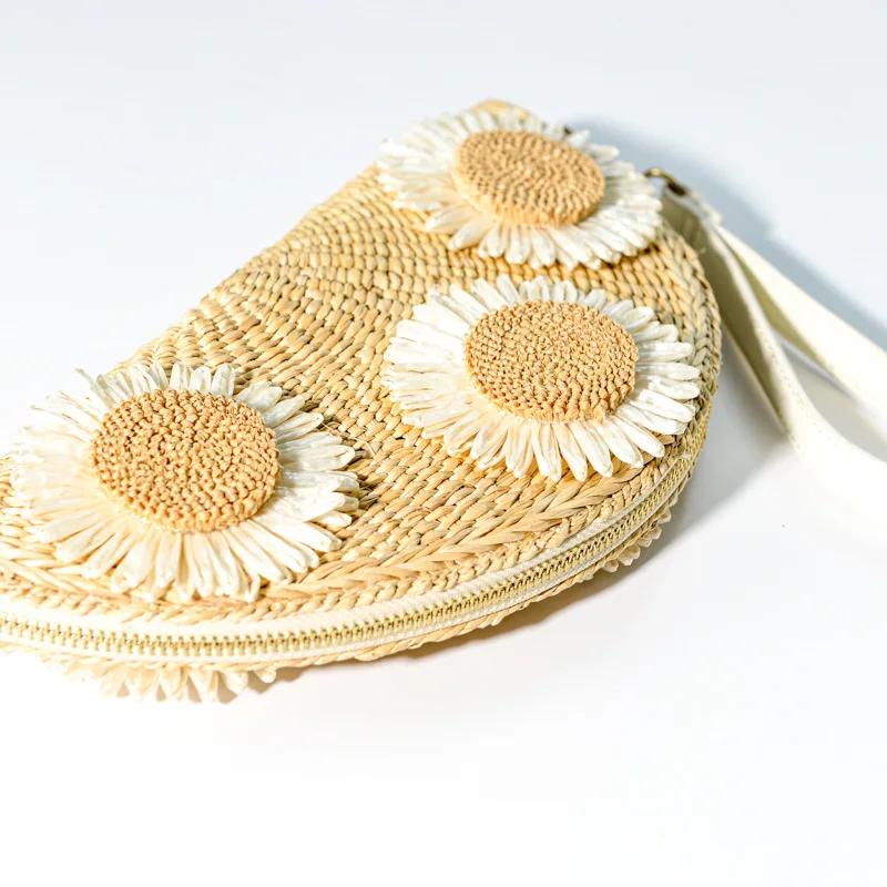 Summer Handmade Bags for Women Beach Weaving Ladies Straw Bag Wrapped Beach Bag Moon shaped Top Handle Handbags Totes