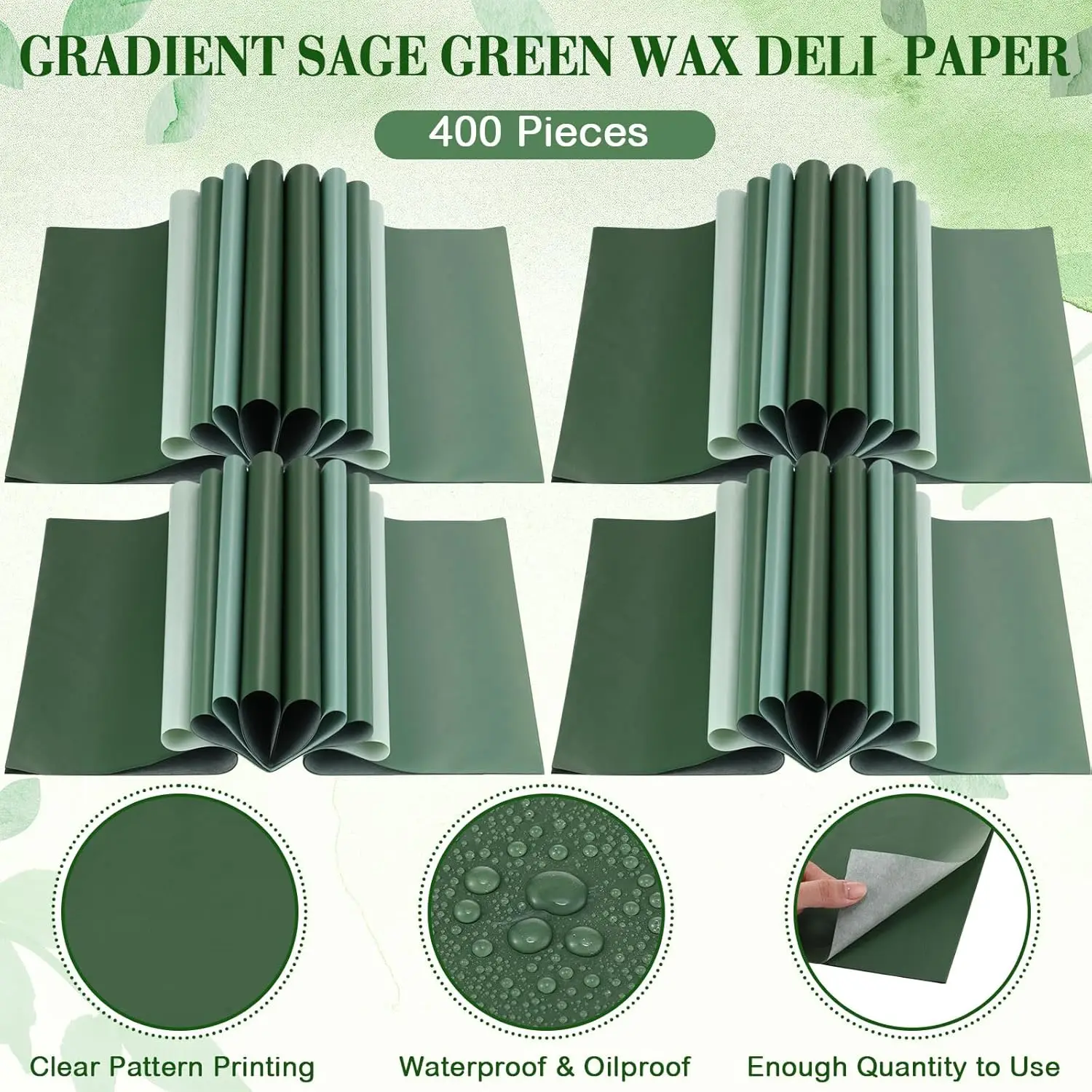 400 Sheets Sage Green Wax Paper – Gradient Green Greaseproof Deli Wrapping Sheets, Oil-... - SKU SSWP1951 - UGI Packaging
