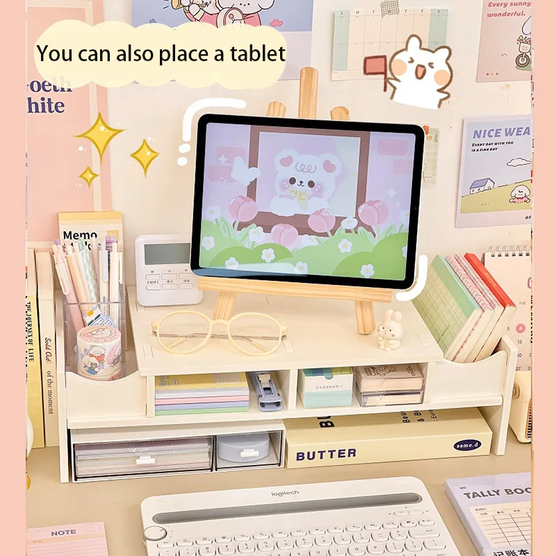 컴퓨터 모니터 화면 상승 프레임, 이중 레이어 흰색 기숙사 어셈블리, 데스크탑 스토리지 랙 베이스, 기숙사 사무용품