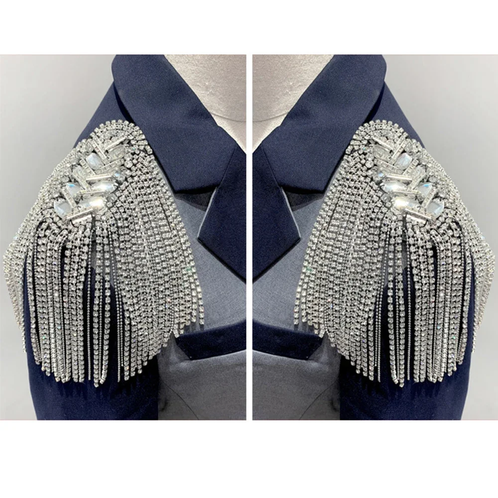 Shoulder Jewelry Tassel Rhinestones Epaulettes Gold Silver Brooch Epaulet Shoulder Brooches