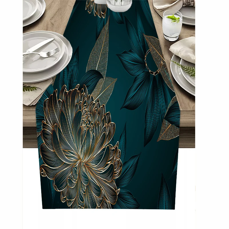 Description Picture 4 of itemGreen Leaf Plant Pattern Table Runners Tropical Rainforest Summer Lotus Leaf Lotus Print Home Party Wedding Coffee Table Decor