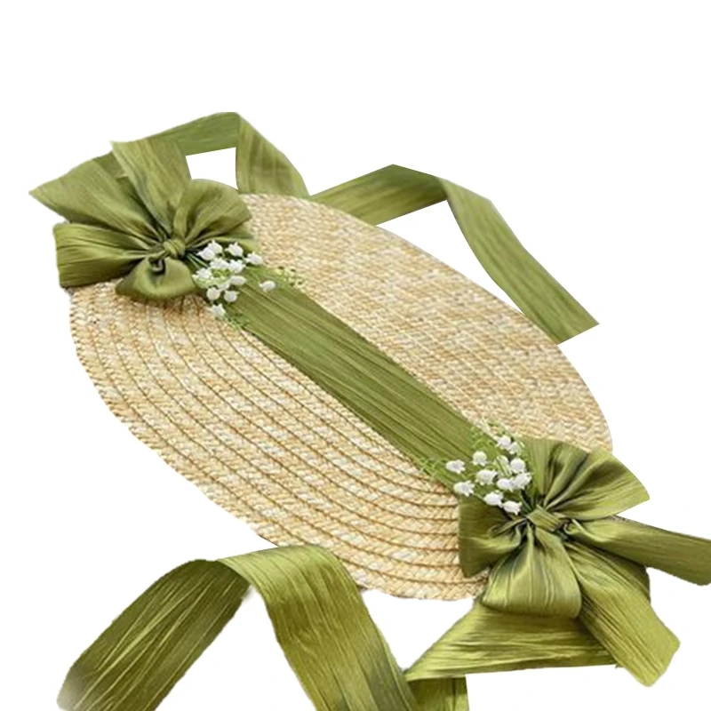 

Women Flower Decor Sunshade Flat Hat Anti-UV Tea Party Sandy Beach Hat