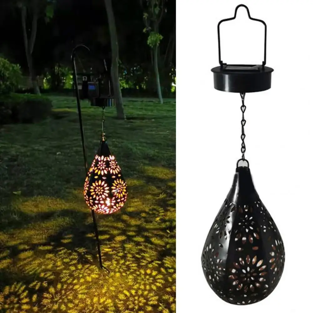 Outdoor Lantern IP44 Waterproof Light-control Hollowed-out Iron Art Solar Powered Decorative Projection Light Lamp for Yard