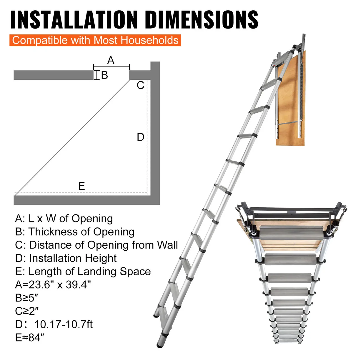 SucceBuy  Attic Ladder Telescoping 350-pound Capacity Multi-Purpose Aluminium Extension Lightweight and Portable — view 2
