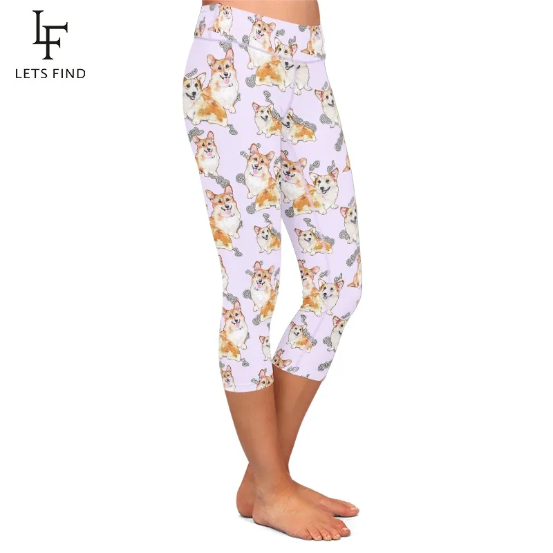 LETSFIND Summer New Arrival 3D Cute Animal Printing Corgis High Waist Fashion Fitness Capri Leggings Women Leggings