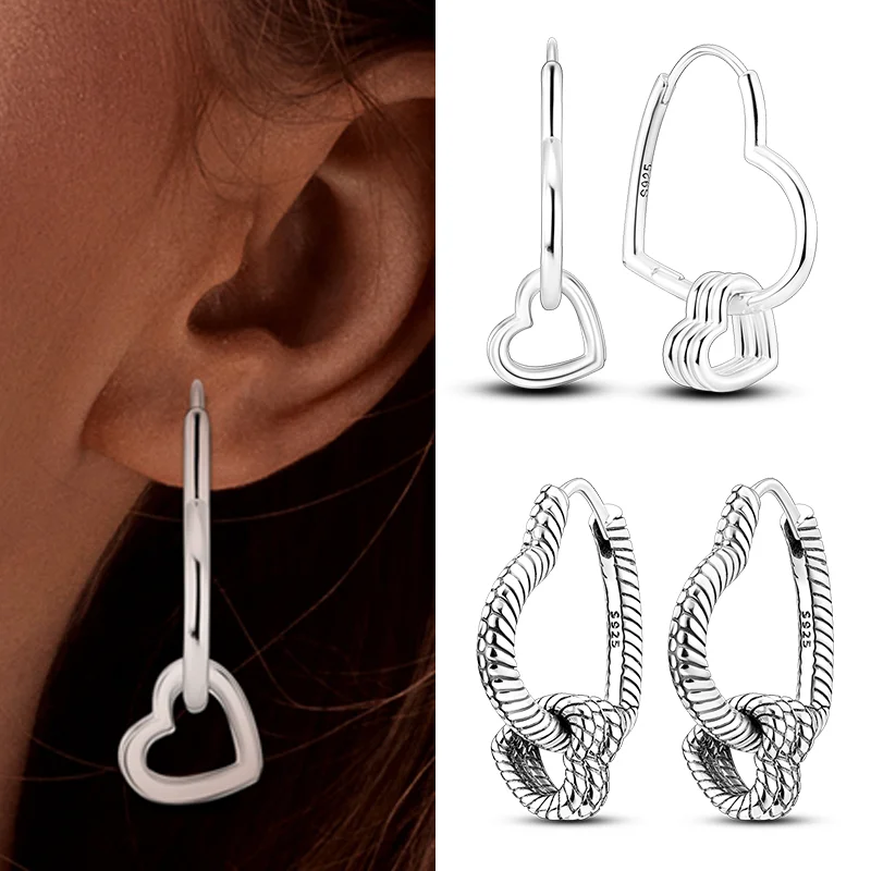 silver earrings 925 Sterling Silver Heart Earrings Fit Original Charms Hoop Earrings For Women girls Stud Earring Fine Jewelry Gifts