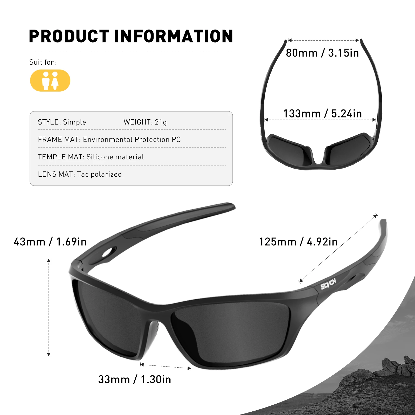 SCVCN Polarized Fishing Sunglasses Sports Sunglasses for Men and Women Cycling Glasses Mountain Bicycle Riding Goggle Bike UV400