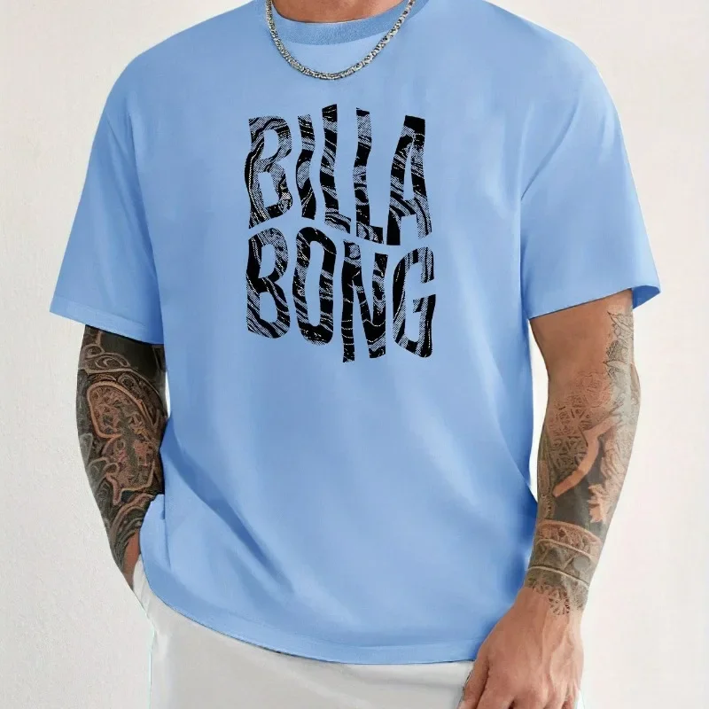 Casual T Shirt BILLA BONG Letter Printed Men's Cotton Short Sleeved T-shirt Casual Round Neck Summer Top Versatile and Comfortable T-shirt