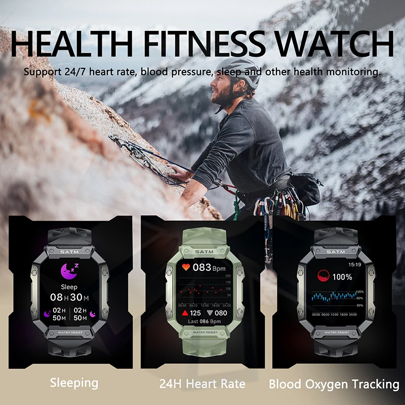 2025 새로운 야외 스마트 시계 방수 혈압 산소 심박수 건강 피트니스 모니터 남성 여성 스포츠 Smartwatch