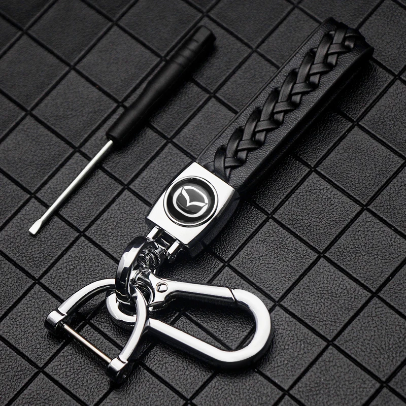 Car Styling Leather Hand Woven Keychain 360 Degree Rotating Horseshoe