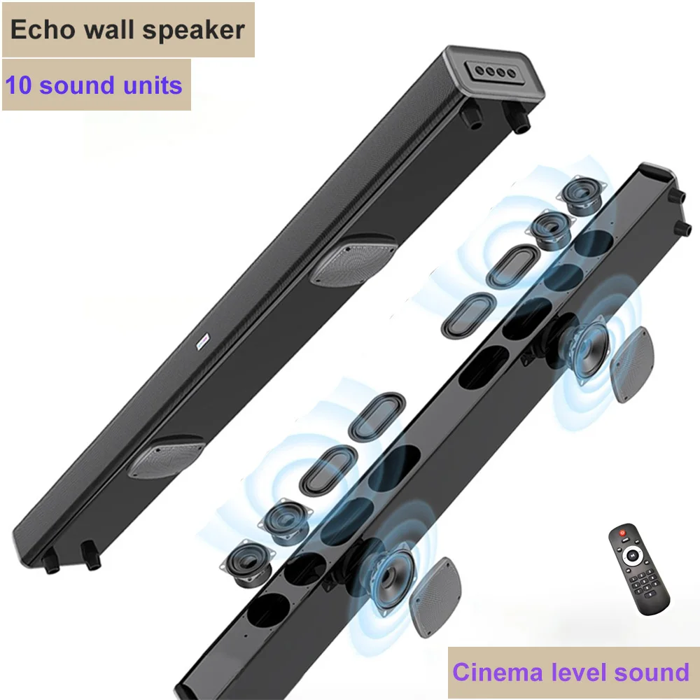 

Home Theater Echo Wall TV Speaker 99cm Length 10 Sound Units Double Subwoofer Family Cinema Bluetooth Multi-function Soundbar