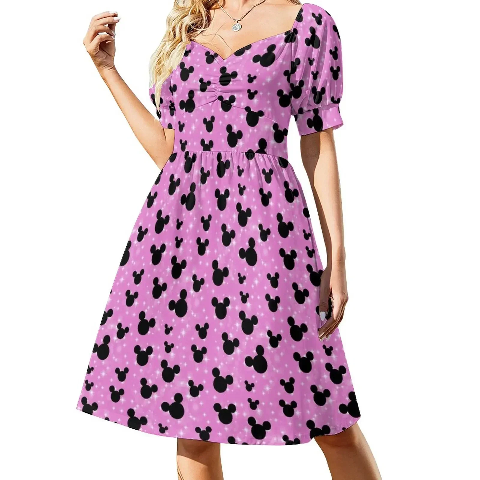 thumbnail image 1 of Vestido de manga corta con brillo de cuento de hadas rosa intenso vestidos de fiesta vestidos cortos atrevidos, 1 of 8