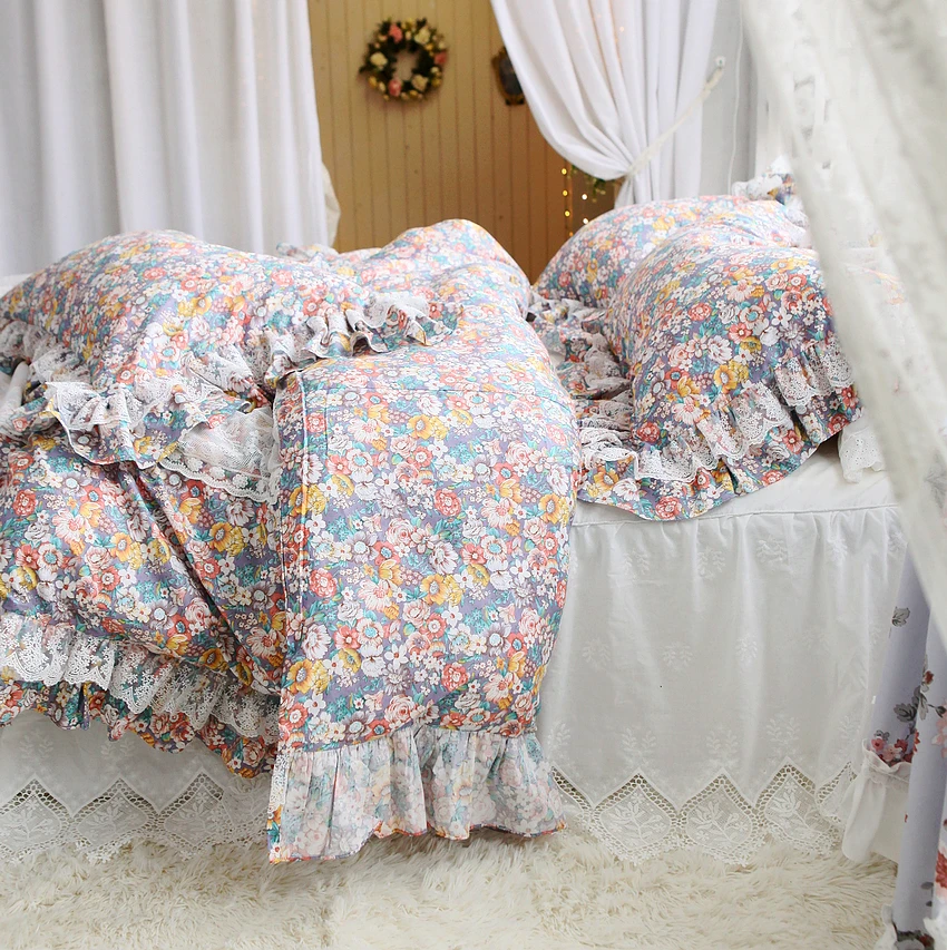 

French Romantic bedding set Princess ruffle comforter sets Lace Embroidery 100% Cotton King size Bedding duvet Cover Linens