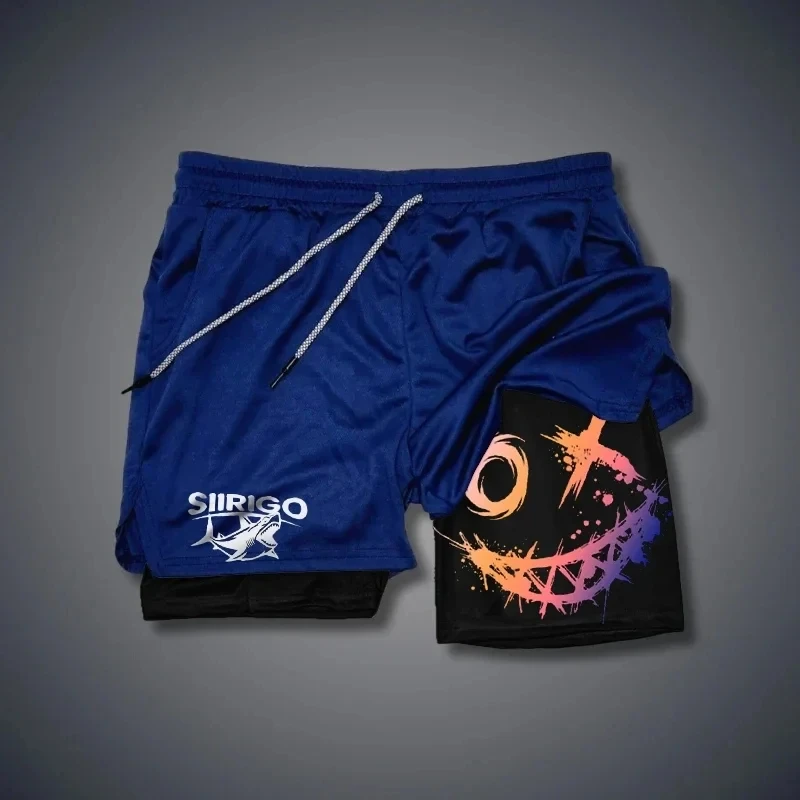 Tuta fitness 2 in 1 Pantaloni corti da spiaggia Y2K 2025 Pantaloncini fitness da uomo con volto sorridente Pantaloncini sportivi da allenamento per il tempo libero a doppio strato