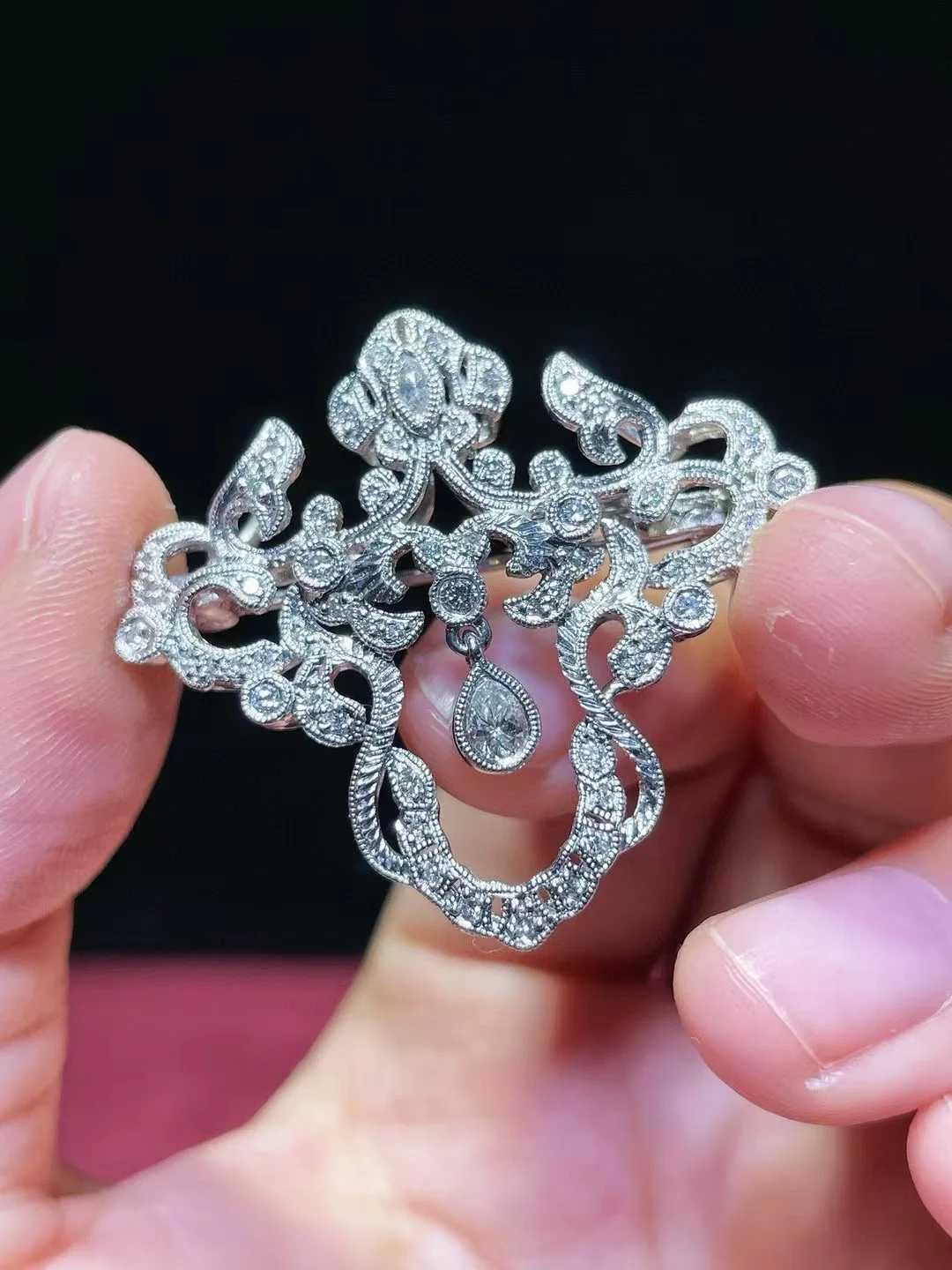 S5b72472425694be487a0873b617b47e5W vintage luxury jewelry natural real diamond brooch & pendant double use pt900 platinum genuine fine women jewelry free shipping