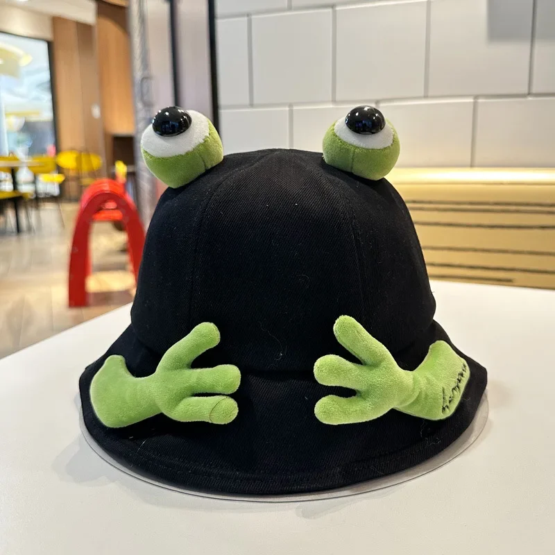 2025 New Cute Big Eyes Frog Bucket Hats Outdoor Foldable Sun Fishing Cap Women Lady Summer Cotton Wild Panama Hats