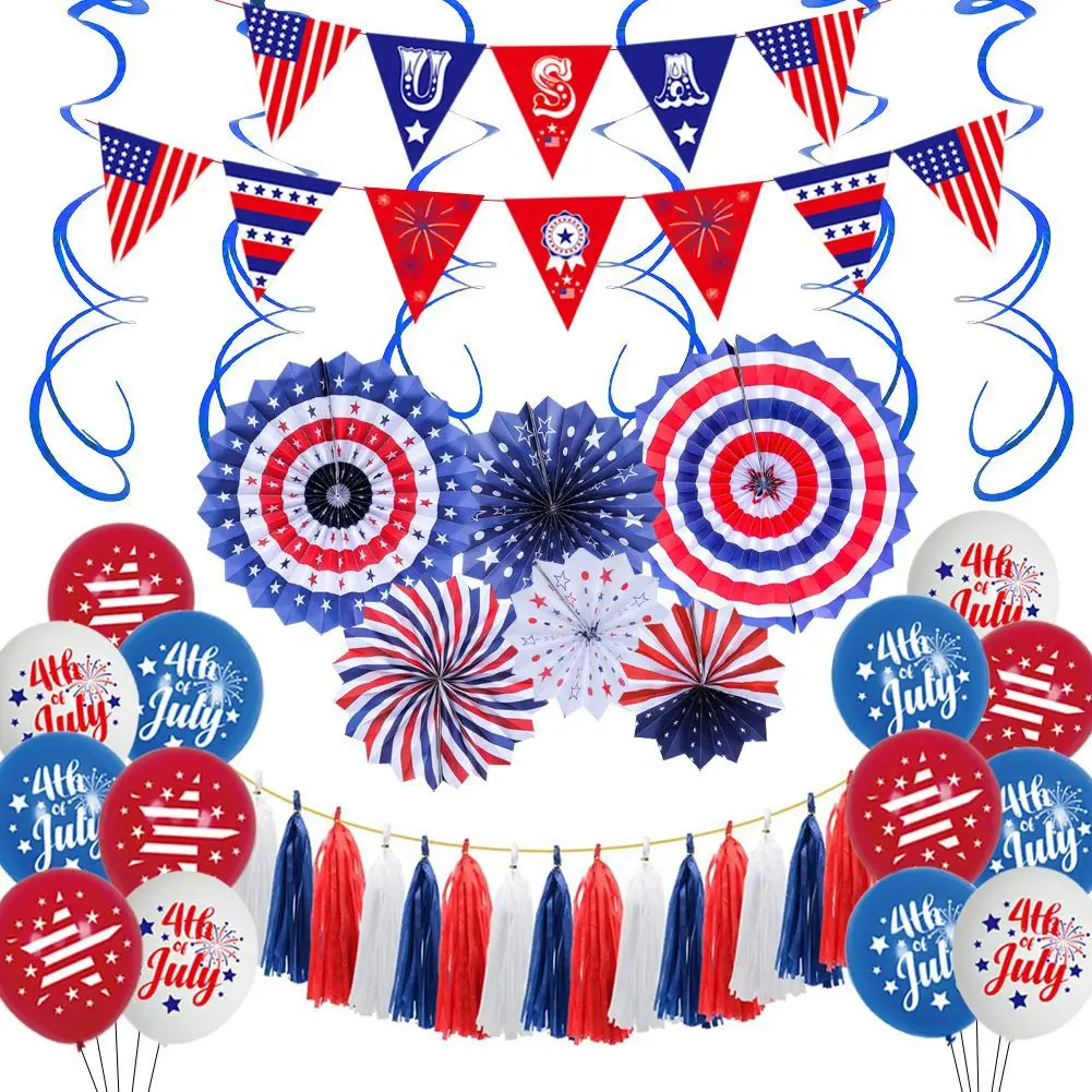 

Independence Day party decoration balloons wholesale 12-inch round latex paper fan flag arrangement Independence Day balloons