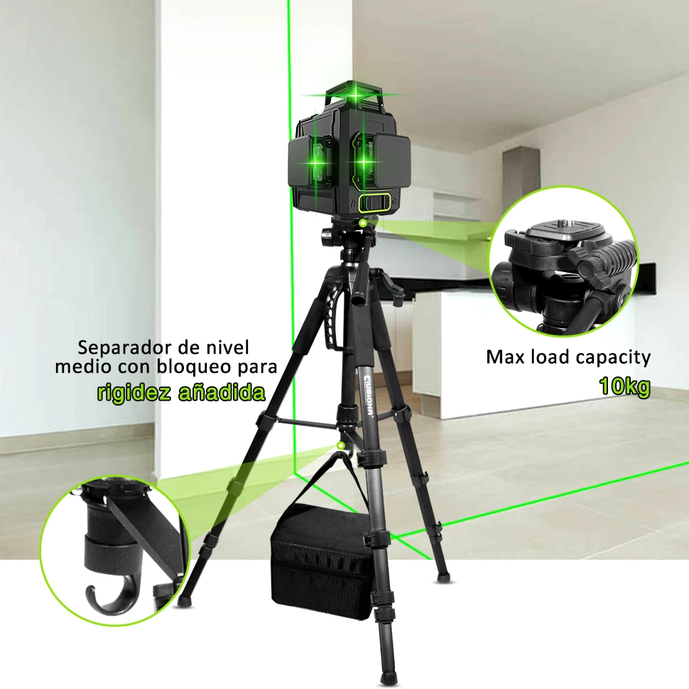 CLUBIONA-trípode Universal de aluminio ajustable telescópico, 1,5 m, 5/8, cabezal de inclinación roscado, liberación rápida para cámara de niveles láser