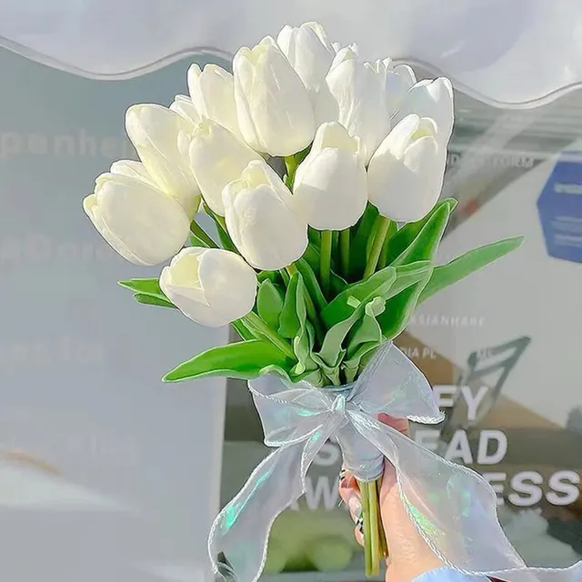 20 db Rózsaszín Tulipán Mesterséges Virágok Valódi Érintésű Hamis Tulipák Dekorációhoz 13,5 Hüvelyk Kb. 34,3 Cm Arti