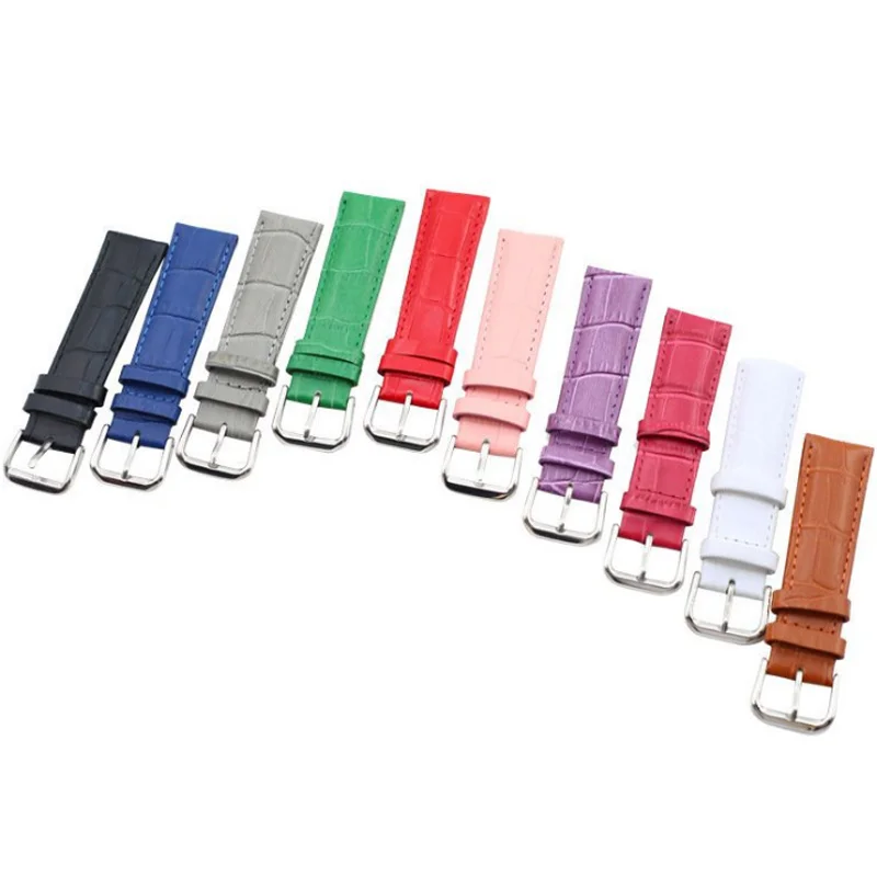 

12/14/16/18/20/22/24 mm Genuine Leather Watchbands Strap Silver Color Stainless Steel Pin Buckle Soft Material High Quality