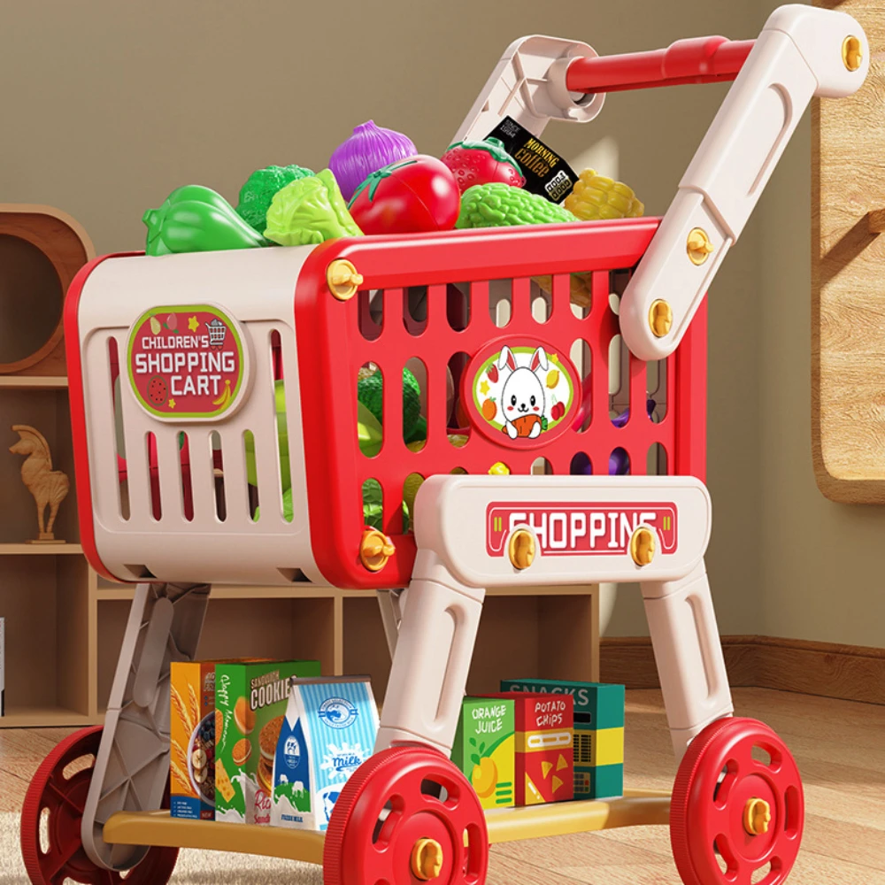 WizKidz Shopping Cart Toy for Kids Supermarket Trolley with Toy Food Accessories Pretend Play Kitchen Games for Toddlers Ages 3+ 4
