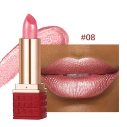 Rose Metallic Glitter Lip Glaze - Waterproof, Long - Lasting & Moisturizing Shiny Lip Gloss in Bright Red Pearlescent Finish, Available in 6 Colors (08)