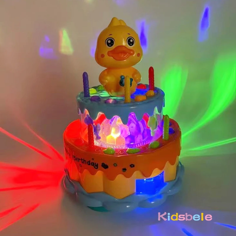 전기 생일 케이크 장난감, 조명 및 음악 포함, 용 회전 바퀴 장난감, 귀여운 시뮬레이션 걷는 케이크 장난감, 완벽한 선물