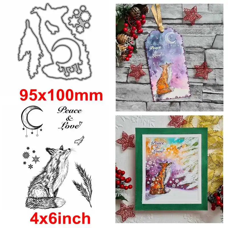 Metal Cutting Dies/Clear Stamp Winter Fox Peace Love DIY Crafts Card Album Making Scrapbooking Stencil