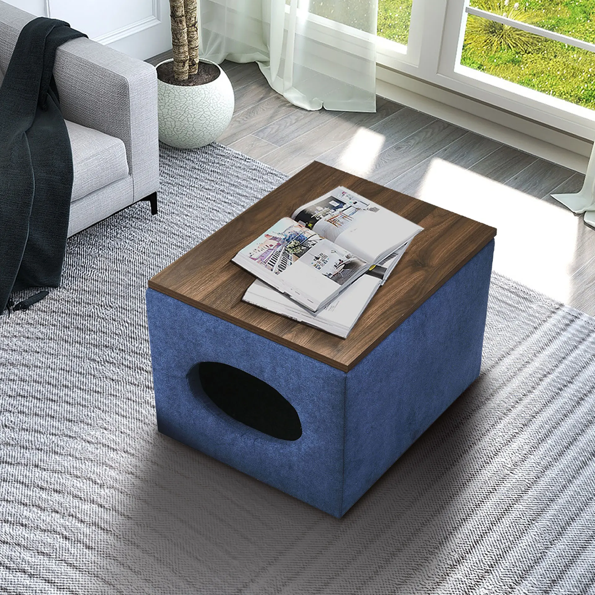 

Modern design hollow storage ottoman, upholstery, coffee table, two small footstools, easy storage and wide use