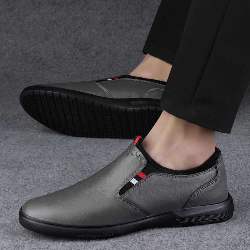 Blue Business Leather Shoes Casual Shoes for Men Slip-on Loafers Soft Italian Style Flats Super Light Moccasins Plus Size 37-46