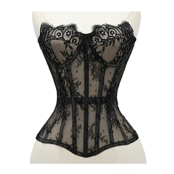 Women Lace Corset Bustier Mesh Luxury Bodice For Wedding Lace Up Boned Bodice Strapless Tube Tops Waist Trainer Evening Party