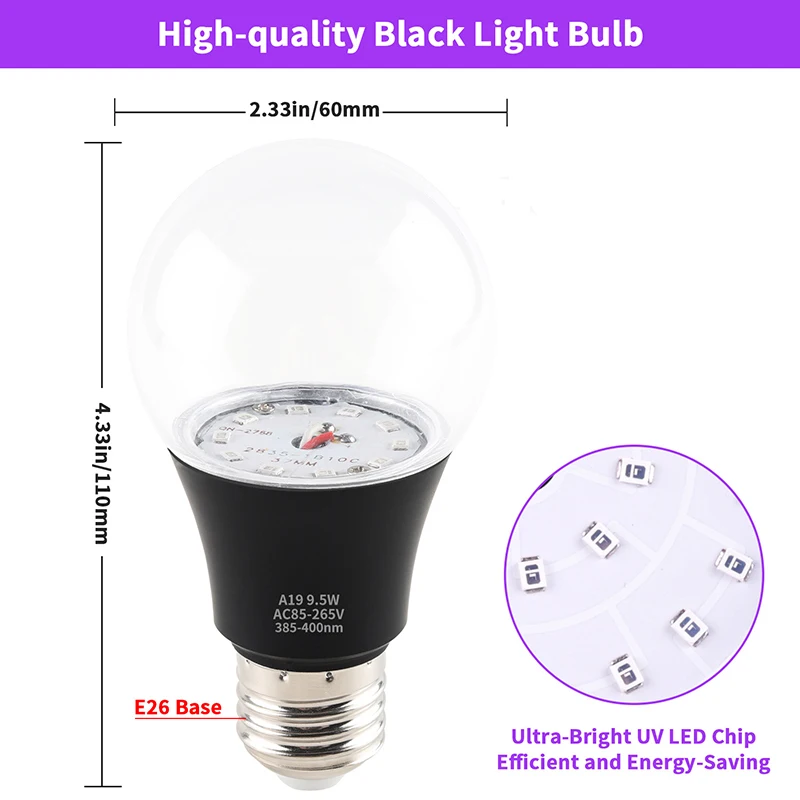 E26 9.5W UV Mor Siyah Ampul Karanlıkta Parlayan Parti Cadılar Bayramı Dekorasyonu Floresan Ampul 395nm Parti Mor Işık_voghion.com