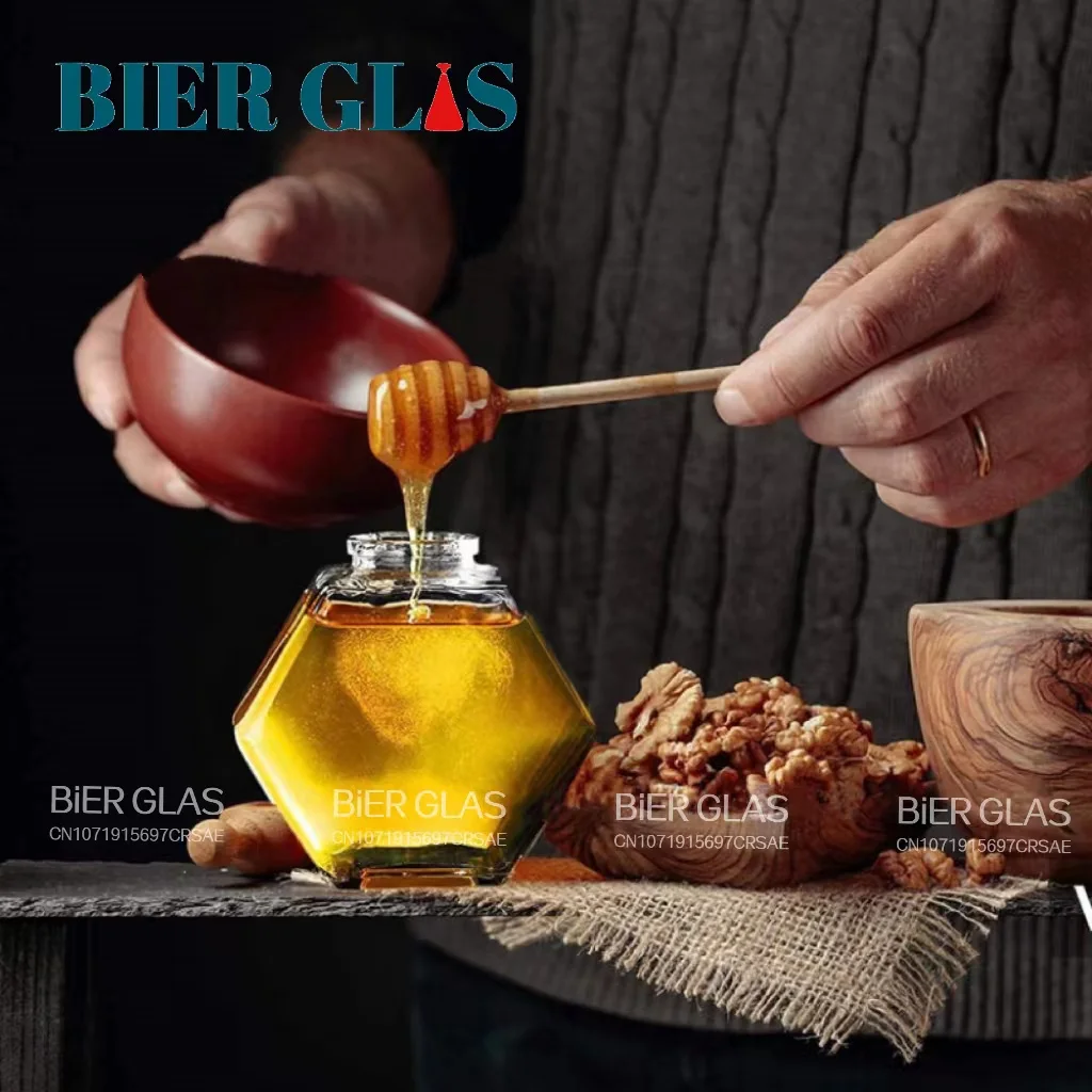 Barattolo Miele In Vetro 500ml Con Cucchiaio E Coperchio Legno - Dispenser Elegante - Foto 6