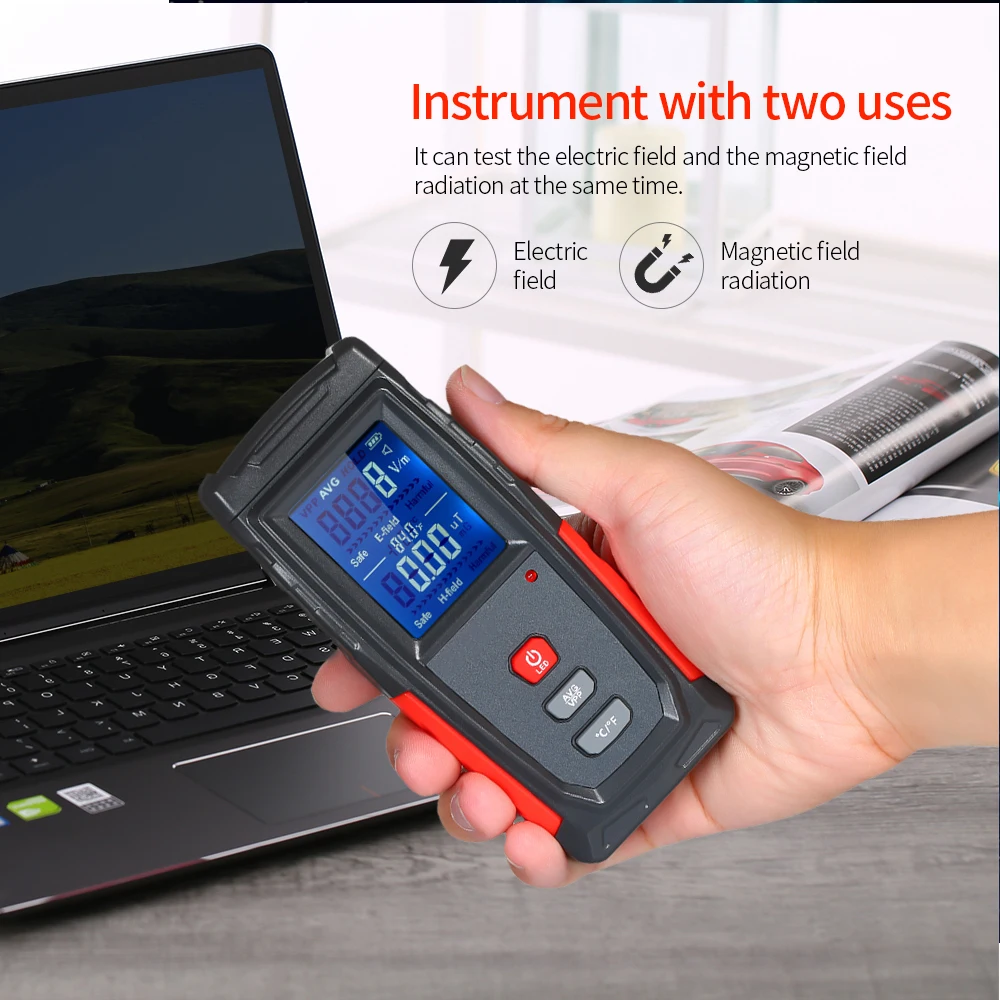 KKMOON Handheld High Precision Digital LCD Electromagnetic Field Radiation Detector Meter Dosimeter Mini EMF Tester Counter