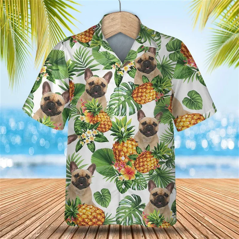 thumbnail image 1 of Camisa hawaiana de verano con estampado de perro para hombres y mujeres, camisas florales geniales, camisetas hawaianas de manga corta con cara de perro y gato para niños, 1 of 4