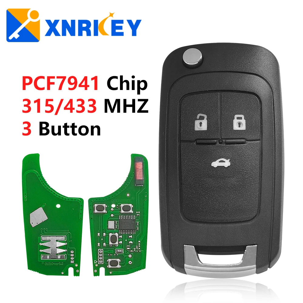 

Автомобильная сигнализация XNRKEY с 3 кнопками, дистанционный ключ PCF7941, чип 315/433 МГц для Chevrolet Malibu Cruze Aveo Spark Sail, Автомобильный ключ