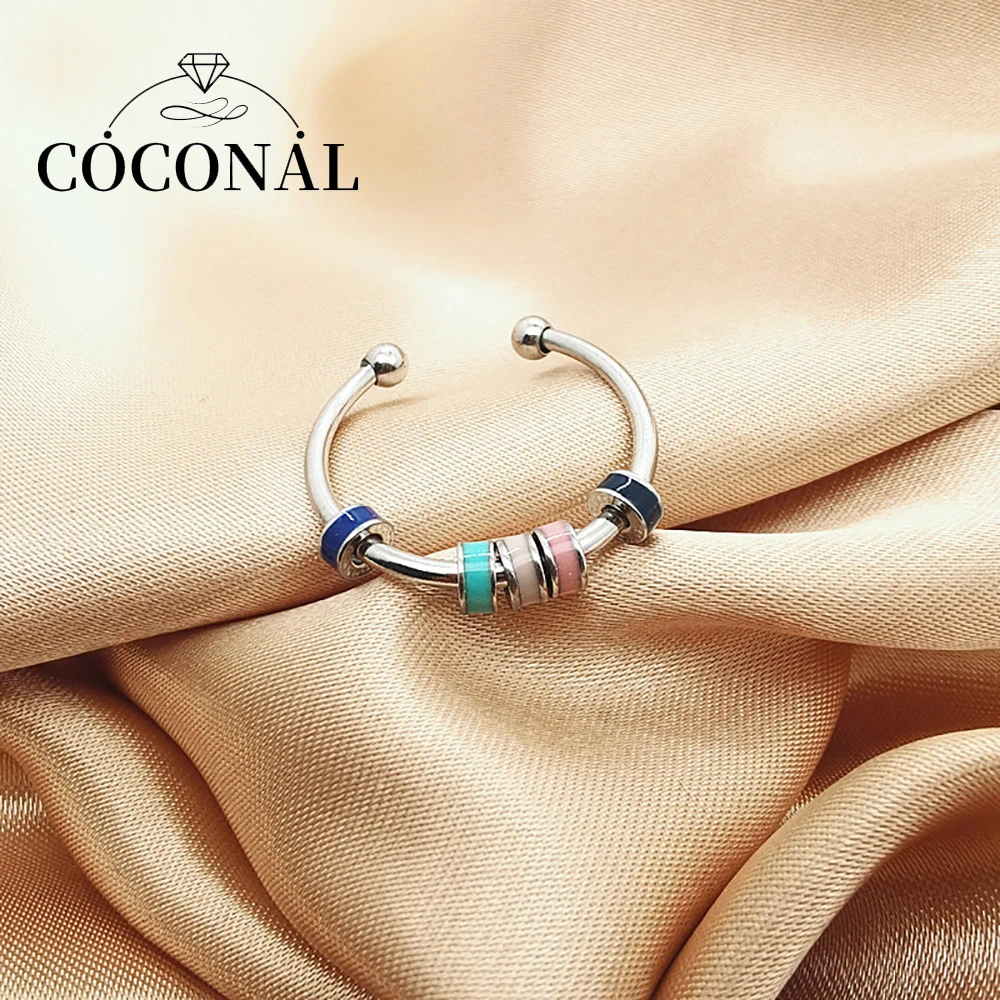 COCONAL Anxiety Lie Ring Colorful Enamel Unisex Adjustable With Bead Worry Stress Relief Jewelry Lovers Stacking Rings |