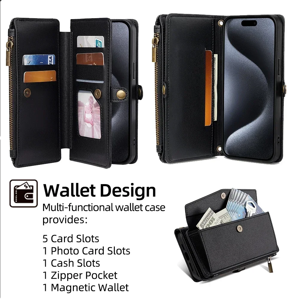 Leather Wallet Lanyard Case with Card Holder - Luxurious Phone Cover