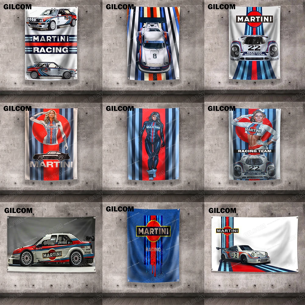 MARTINIFlagRacingCarPaintingRacerHomePosterAdvertiseLogoSport